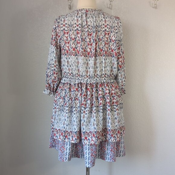 Dex 1X Dress Knee Length Ruffle Tie Neckline Long Sleeves - Picture 3 of 10